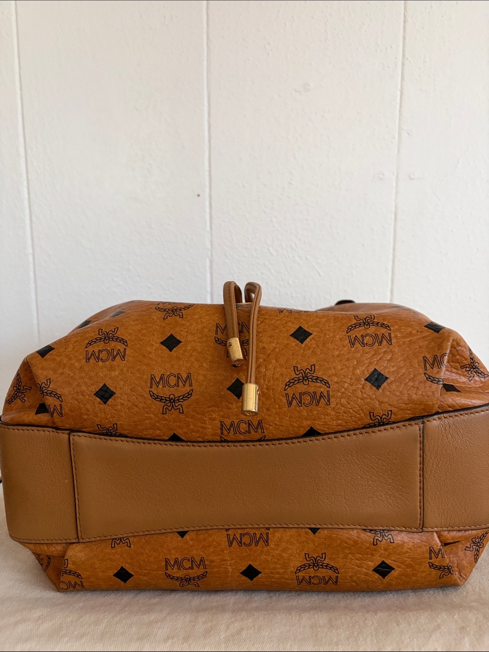 MCM Cognac Visetos Logo Drawstring Crossbody/Shoulder Bag - Picture 8 of 12